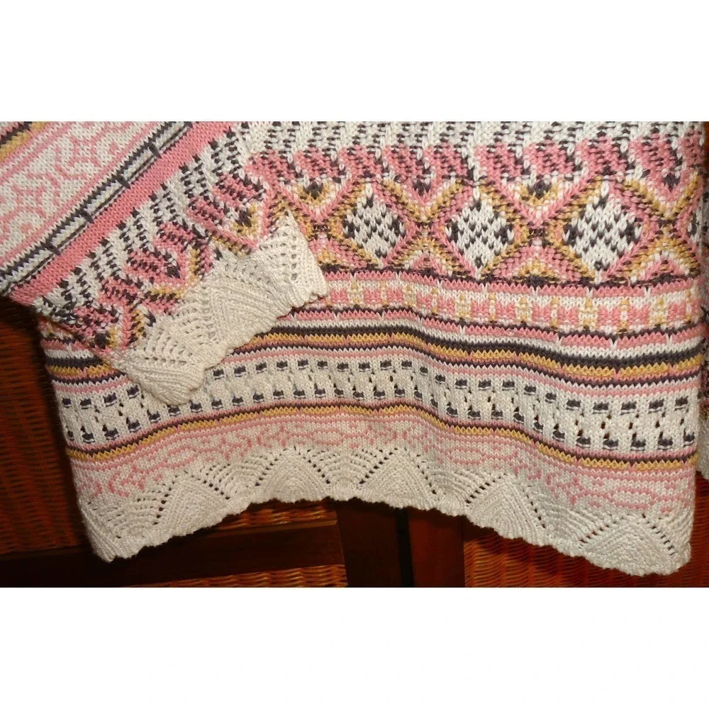 ODD MOLLY PINK FAIR ISLE CREW NECK COTTON KNIT SWEATER SIZE 3 LARGE - Picture 4 of 11